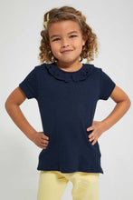 تنزيل الصورة على معرض الصور، Redtag-Navy-Embroidered-Collar-Tee-Plain-Girls-2 to 8 Years