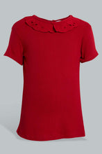 تنزيل الصورة على معرض الصور، Redtag-Red-Embroidered-Collar-T-Shirt-Plain-Girls-2 to 8 Years