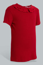 تنزيل الصورة على معرض الصور، Redtag-Red-Embroidered-Collar-T-Shirt-Plain-Girls-2 to 8 Years