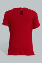 تنزيل الصورة على معرض الصور، Redtag-Red-Embroidered-Collar-T-Shirt-Plain-Girls-2 to 8 Years