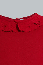 تنزيل الصورة على معرض الصور، Redtag-Red-Embroidered-Collar-T-Shirt-Plain-Girls-2 to 8 Years