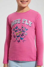 تنزيل الصورة على معرض الصور، Redtag-Fuchsia-Butterfly-Print-Tee-Blouses-Girls-2 to 8 Years