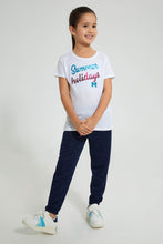 Load image into Gallery viewer, Redtag-White-Slogan-Sequin-Tee-Blouses-Girls-2 to 8 Years
