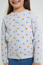 تنزيل الصورة على معرض الصور، Redtag-Grey-Multi-Color-Heart-Cardigan-Cardigans-Girls-2 to 8 Years
