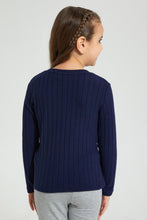 تنزيل الصورة على معرض الصور، Redtag-Navy-Butterfly-Print-Brushed-Fabric-T-Shirt-Long-Sleeves-Girls-2 to 8 Years