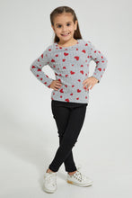 تنزيل الصورة على معرض الصور، Redtag-Grey-Heart-Print-Brushed-Fabric-T-Shirt-Long-Sleeves-Girls-2 to 8 Years