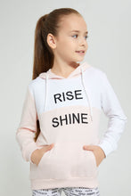 تنزيل الصورة على معرض الصور، Redtag-Pink-Color-Block--Embroidered-Hooded-Sweatshirt-Sweatshirts-Girls-2 to 8 Years