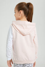 تنزيل الصورة على معرض الصور، Redtag-Pink-Color-Block--Embroidered-Hooded-Sweatshirt-Sweatshirts-Girls-2 to 8 Years