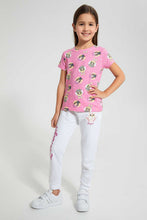 Load image into Gallery viewer, Redtag-Cream-Slogan-Print-Track-Joggers-Girls-2 to 8 Years