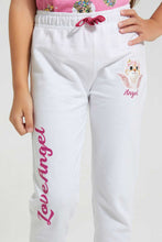 Load image into Gallery viewer, Redtag-Cream-Slogan-Print-Track-Joggers-Girls-2 to 8 Years