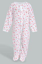 تنزيل الصورة على معرض الصور، Redtag-White-And-Red-Heart-Printed-Veloure-Sleepsuit-Sleepsuits-Baby-0 to 12 Months