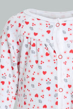 تنزيل الصورة على معرض الصور، Redtag-White-And-Red-Heart-Printed-Veloure-Sleepsuit-Sleepsuits-Baby-0 to 12 Months