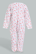 تنزيل الصورة على معرض الصور، Redtag-White-And-Red-Heart-Printed-Veloure-Sleepsuit-Sleepsuits-Baby-0 to 12 Months