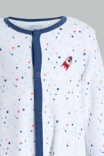 تنزيل الصورة على معرض الصور، Redtag-White-And-Blue-Spaceship-Printed-Veloure-Sleepsuit-Sleepsuits-Baby-0 to 12 Months