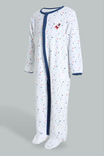 تنزيل الصورة على معرض الصور، Redtag-White-And-Blue-Spaceship-Printed-Veloure-Sleepsuit-Sleepsuits-Baby-0 to 12 Months