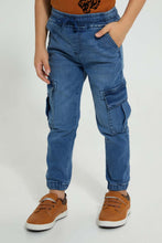 Load image into Gallery viewer, Redtag-Mid-Wash-Cargo-Stretch-Denim-Jogger-Jeans-Pull-On-Boys-2 to 8 Years