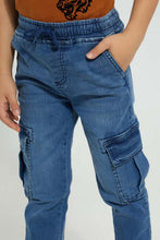 Load image into Gallery viewer, Redtag-Mid-Wash-Cargo-Stretch-Denim-Jogger-Jeans-Pull-On-Boys-2 to 8 Years