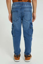 Load image into Gallery viewer, Redtag-Mid-Wash-Cargo-Stretch-Denim-Jogger-Jeans-Pull-On-Boys-2 to 8 Years