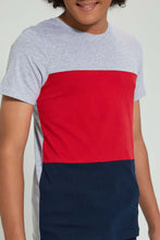 تنزيل الصورة على معرض الصور، Redtag-Grey-Color-Block-T-Shirt-All-Over-Prints-Senior-Boys-9 to 14 Years