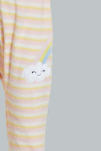تنزيل الصورة على معرض الصور، Redtag-Yellow-And-Pink-Stripe-Fleece-Romper-Rompers-Baby-0 to 12 Months