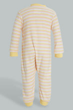 تنزيل الصورة على معرض الصور، Redtag-Yellow-And-Pink-Stripe-Fleece-Romper-Rompers-Baby-0 to 12 Months