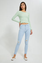 تنزيل الصورة على معرض الصور، Redtag-Mint-Rib-L/S-T-Shirt-With-Allover-Floral-Embroidery-Colour:Mint,-Filter:Women's-Clothing,-New-In,-New-In-Women,-Non-Sale,-S22A,-Section:Women,-Women-T-Shirts-Women's-