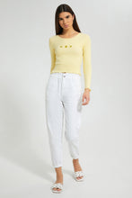 تنزيل الصورة على معرض الصور، Redtag-Yellow-Rib-L/S-T-Shirt-With-Placement-Embroidery-Active-Tees-Women's-