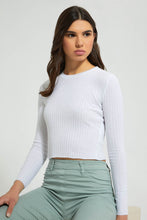 تنزيل الصورة على معرض الصور، Redtag-White-Plain-Rib-Long-Sleeve-T-Shirt-Embellished-Women's-