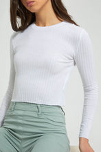 تنزيل الصورة على معرض الصور، Redtag-White-Plain-Rib-Long-Sleeve-T-Shirt-Embellished-Women's-