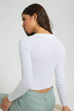 تنزيل الصورة على معرض الصور، Redtag-White-Plain-Rib-Long-Sleeve-T-Shirt-Embellished-Women's-