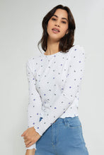 تنزيل الصورة على معرض الصور، Redtag-White-Rib-Allover-Printed-Long-Sleeve-T-Shirt-Active-Tees-Women's-