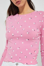 تنزيل الصورة على معرض الصور، Redtag-Navy-Rib-Allover-Printed-Long-Sleeve-T-Shirt-Active-Tees-Women's-