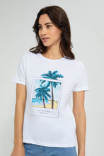 تنزيل الصورة على معرض الصور، Redtag-White-Graphic-Print-T-Shirt-Active-Tees-Women's-
