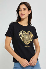 تنزيل الصورة على معرض الصور، Redtag-Black-Graphic-Print-T-Shirt-Active-Tees-Women's-