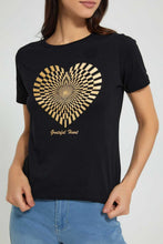 تنزيل الصورة على معرض الصور، Redtag-Black-Graphic-Print-T-Shirt-Active-Tees-Women's-