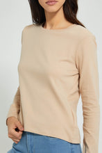 تنزيل الصورة على معرض الصور، Redtag-Beige-Plain-Long-Sleeve-T-Shirt-Active-Tees-Women's-