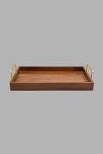 تنزيل الصورة على معرض الصور، Redtag-Brown-Wooden-Rectangular-Tray-With-Brass-Wire-Embellishment-With-Gold-Aluminum-Handles-(Large)-Trays-Home-Dining-