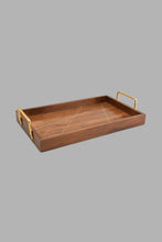 تنزيل الصورة على معرض الصور، Redtag-Brown-Wooden-Rectangular-Tray-With-Brass-Wire-Embellishment-With-Gold-Aluminum-Handles-(Large)-Trays-Home-Dining-