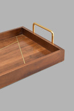 تنزيل الصورة على معرض الصور، Redtag-Brown-Wooden-Rectangular-Tray-With-Brass-Wire-Embellishment-With-Gold-Aluminum-Handles-(Large)-Trays-Home-Dining-