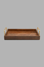 تنزيل الصورة على معرض الصور، Redtag-Brown-Wooden-Rectangular-Tray-With-Brass-Wire-Embellishment-With-Gold-Aluminum-Handles-(Medium)-Trays-Home-Dining-
