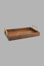 تنزيل الصورة على معرض الصور، Redtag-Brown-Wooden-Rectangular-Tray-With-Brass-Wire-Embellishment-With-Gold-Aluminum-Handles-(Medium)-Trays-Home-Dining-