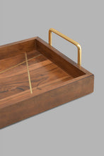 تنزيل الصورة على معرض الصور، Redtag-Brown-Wooden-Rectangular-Tray-With-Brass-Wire-Embellishment-With-Gold-Aluminum-Handles-(Medium)-Trays-Home-Dining-