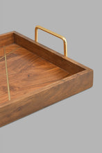 تنزيل الصورة على معرض الصور، Redtag-Brown-Wooden-Square-Tray-With-Brass-Wire-Embellishment-With-Gold-Aluminum-Handles-Trays-Home-Dining-