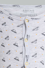 تنزيل الصورة على معرض الصور، Redtag-Grey-And-Mustard--Car-Print-Sleep-Suit-Sleepsuits-Baby-0 to 12 Months