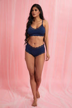 Load image into Gallery viewer, Redtag-Navy-Plain-Rib-With-Lace-Padded-Non-Wired-Bra-Non-Wired-Padded-Women's-