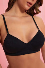 Load image into Gallery viewer, Redtag-Black-Floral-Jacquard-Padded-Non-Wired-Bra-Non-Wired-Padded-Women's-
