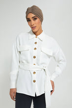 Load image into Gallery viewer, Redtag-White-Button-Front-Collared-Belted-Top-Blouses-Women's-