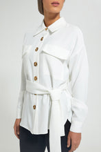Load image into Gallery viewer, Redtag-White-Button-Front-Collared-Belted-Top-Blouses-Women's-