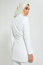 تنزيل الصورة على معرض الصور، Redtag-White-Long-Line-Belted-Jacket-Cardigans-Women's-