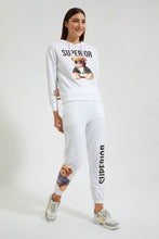 Load image into Gallery viewer, Redtag-White-Jogger-Teddy-Placement-Print-Colour:White,-FF,-Filter:Women's-Clothing,-New-In,-New-In-Women,-Non-Sale,-Section:Women,-W21B,-Women-Joggers-Women's-